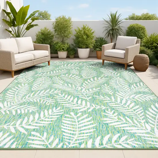 Cream And Green Floral Indoor Outdoor Area Rug Photo 4
