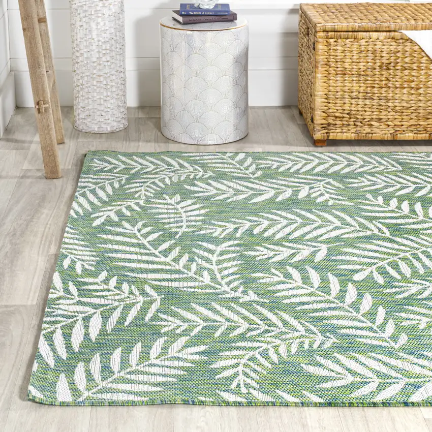 Cream And Green Floral Indoor Outdoor Area Rug Photo 6