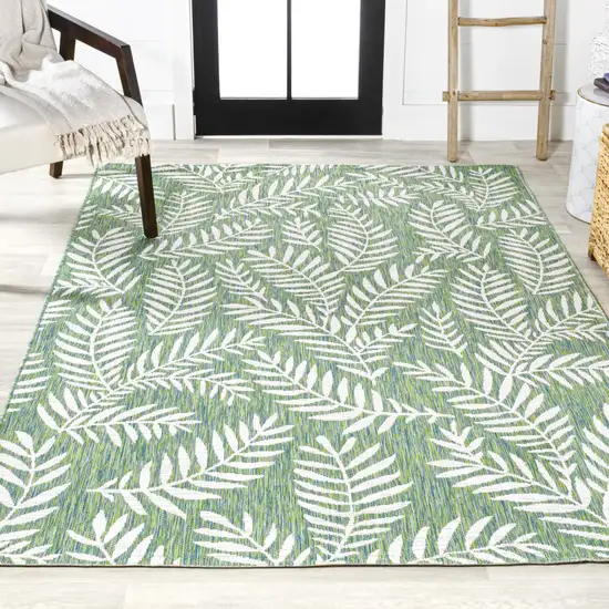 Cream And Green Floral Indoor Outdoor Area Rug Photo 7
