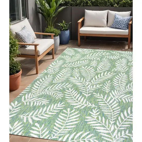 Cream And Green Floral Indoor Outdoor Area Rug Photo 1