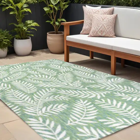 Cream And Green Floral Indoor Outdoor Area Rug Photo 1
