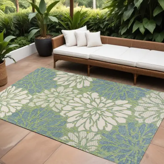 Cream And Green Floral Indoor Outdoor Area Rug Photo 1