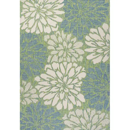 Cream And Green Floral Indoor Outdoor Area Rug Photo 1