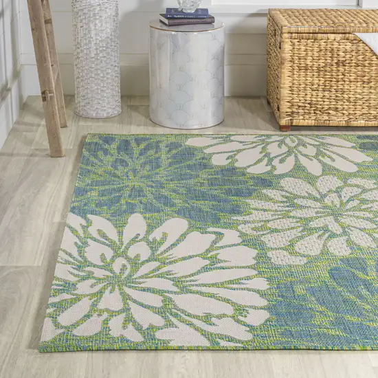 Cream And Green Floral Indoor Outdoor Area Rug Photo 6
