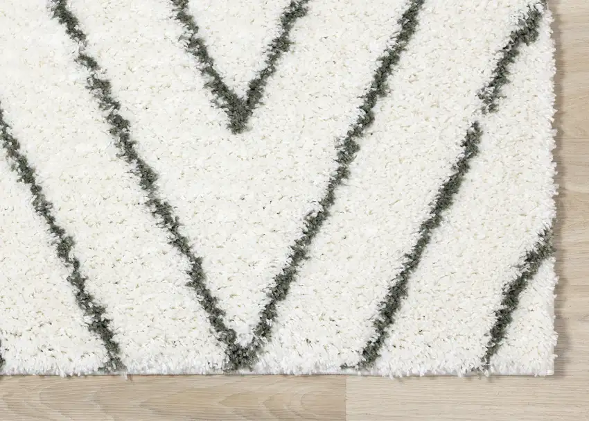 Cream And Green Geometric Area Rug Photo 6