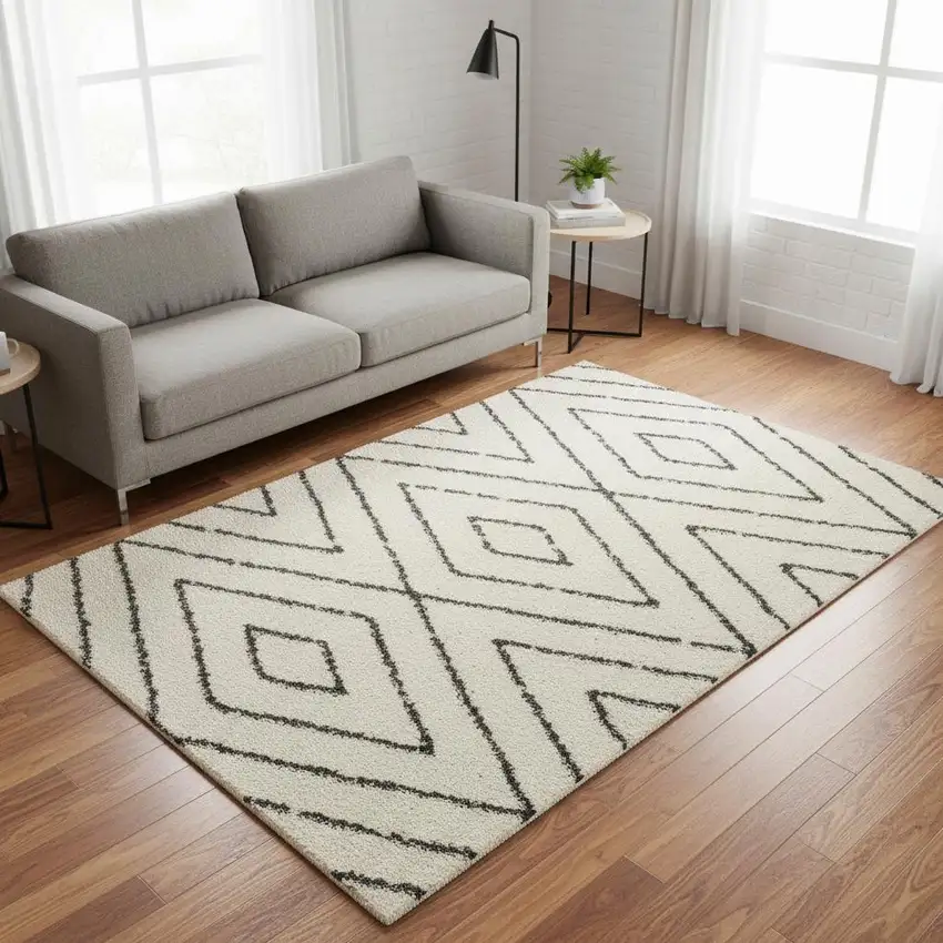 Cream And Green Geometric Area Rug Photo 1