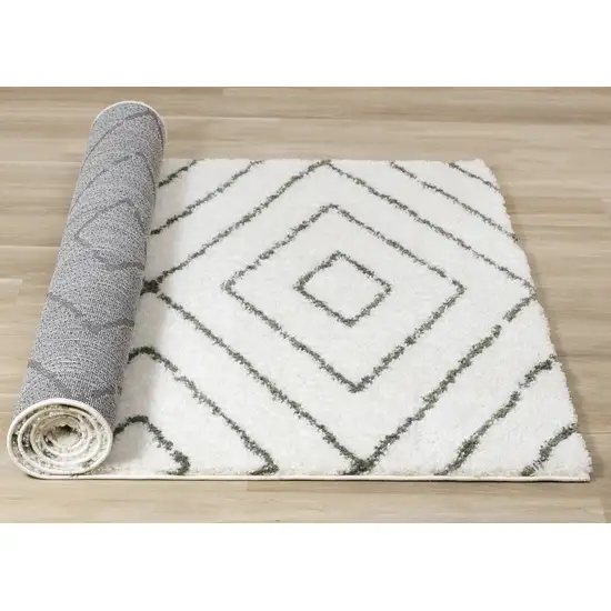 Cream And Green Geometric Area Rug Photo 8
