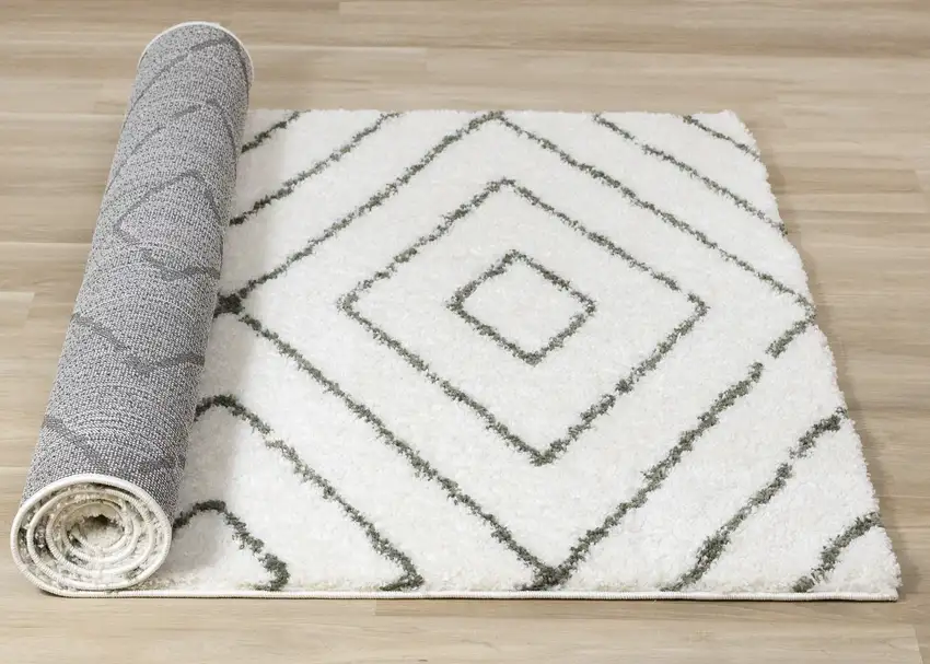 Cream And Green Geometric Area Rug Photo 8