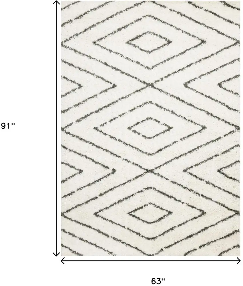 Cream And Green Geometric Area Rug Photo 3