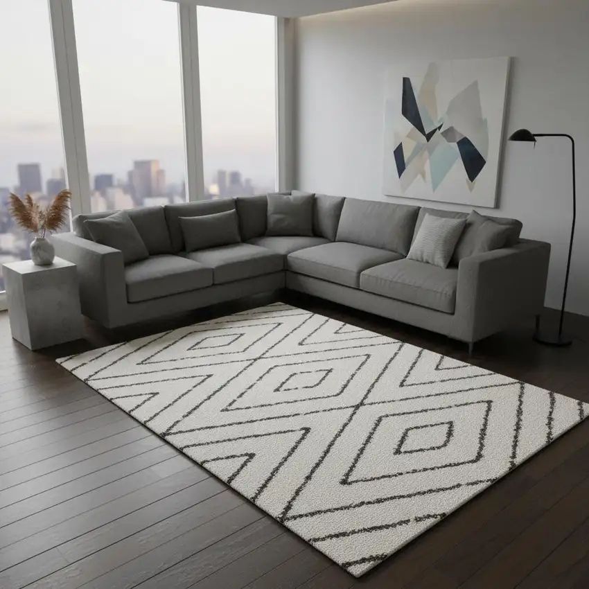 Cream And Green Geometric Area Rug Photo 1