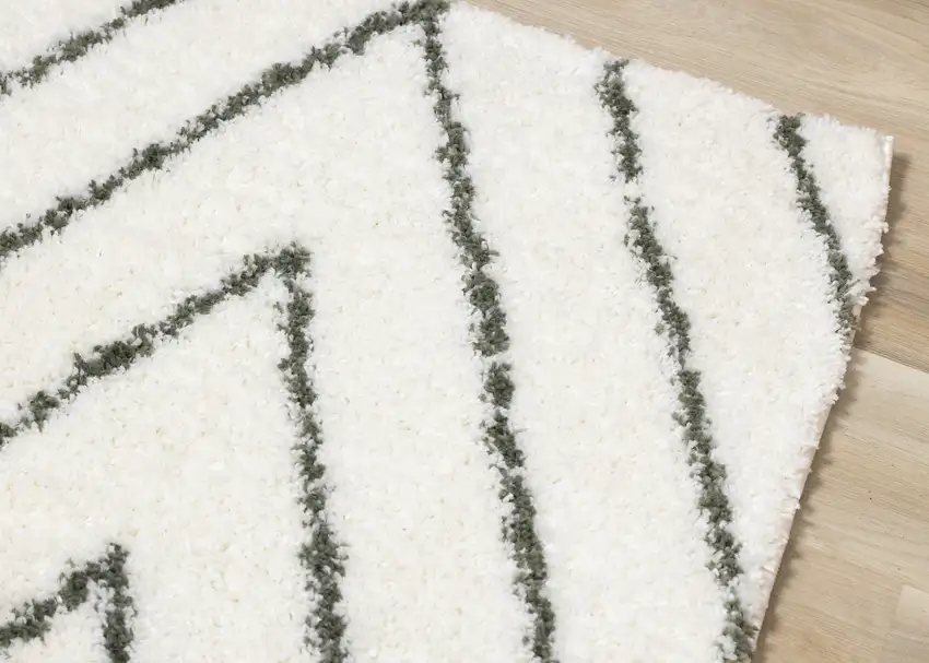 Cream And Green Geometric Area Rug Photo 6