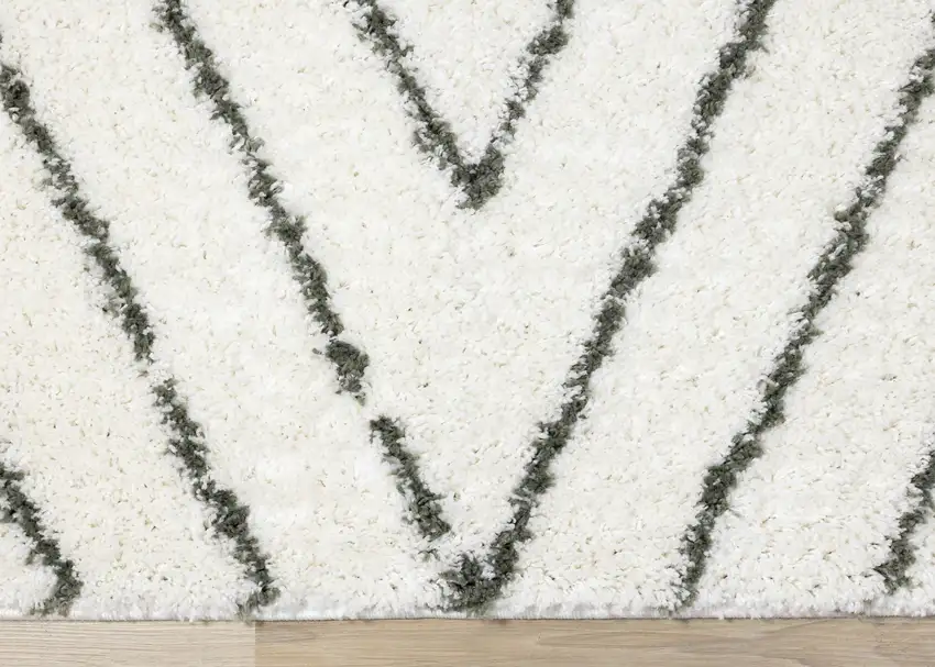 Cream And Green Geometric Area Rug Photo 9