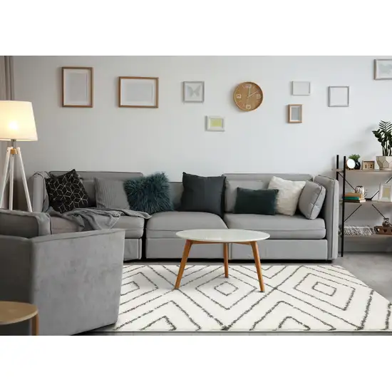 Cream And Green Geometric Area Rug Photo 5