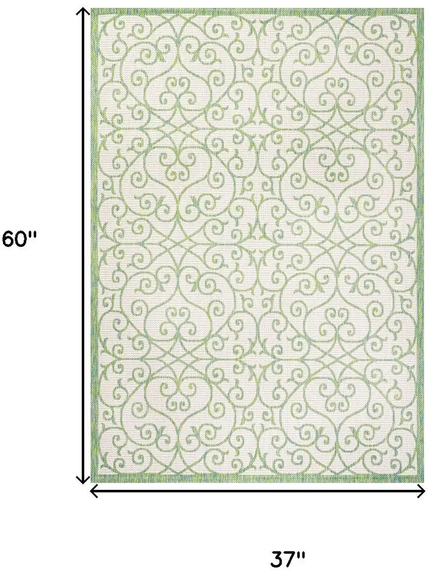 Cream And Green Geometric Indoor Outdoor Area Rug Photo 5