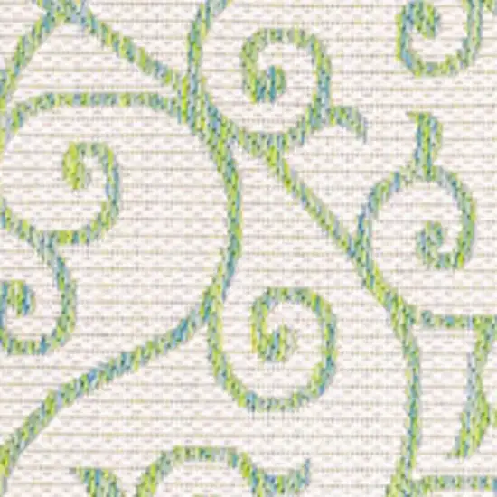 Cream And Green Geometric Indoor Outdoor Area Rug Photo 2