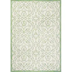 Photo of Cream And Green Geometric Indoor Outdoor Area Rug