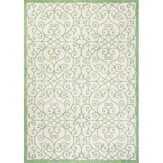 Cream And Green Geometric Indoor Outdoor Area Rug Photo 1