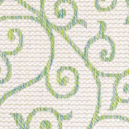 Cream And Green Geometric Indoor Outdoor Area Rug Photo 2