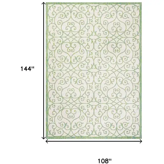 Cream And Green Geometric Indoor Outdoor Area Rug Photo 5
