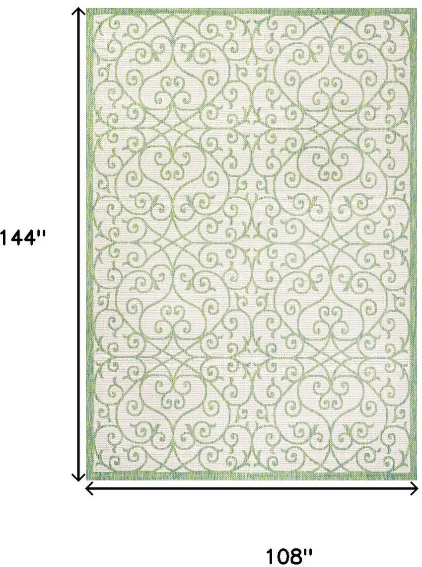 Cream And Green Geometric Indoor Outdoor Area Rug Photo 5