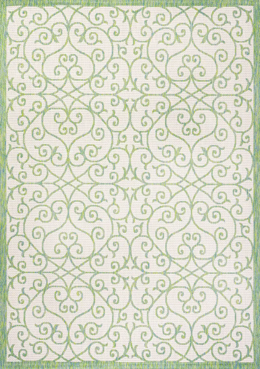 Cream And Green Geometric Indoor Outdoor Area Rug Photo 1