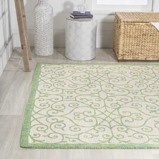 Cream And Green Geometric Indoor Outdoor Area Rug Photo 6