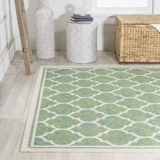 Cream And Green Geometric Indoor Outdoor Area Rug Photo 6