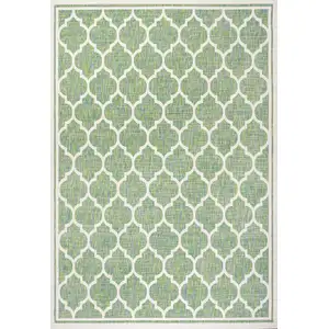Photo of Cream And Green Geometric Indoor Outdoor Area Rug
