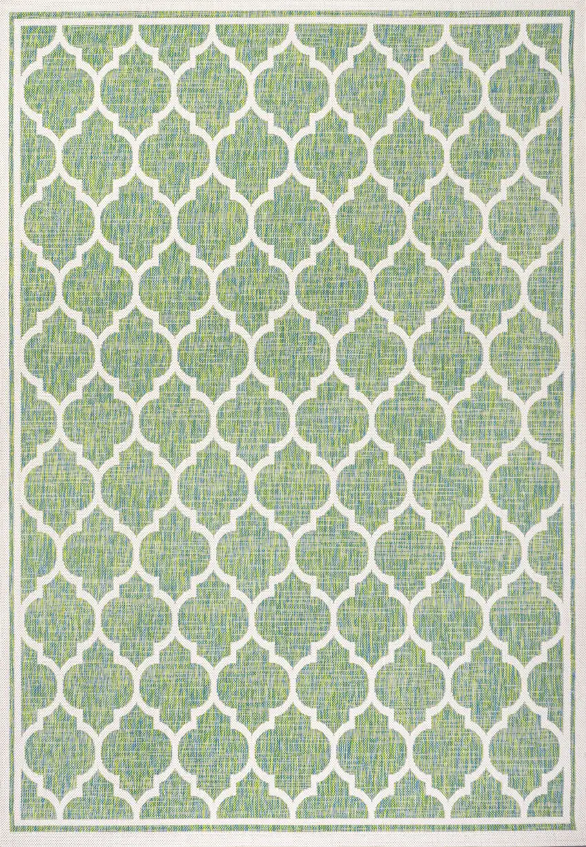 Cream And Green Geometric Indoor Outdoor Area Rug Photo 1