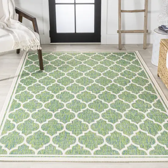 Cream And Green Geometric Indoor Outdoor Area Rug Photo 7