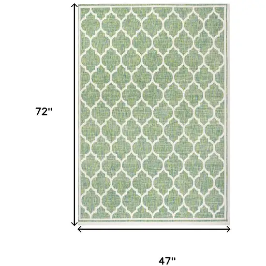 Cream And Green Geometric Indoor Outdoor Area Rug Photo 5