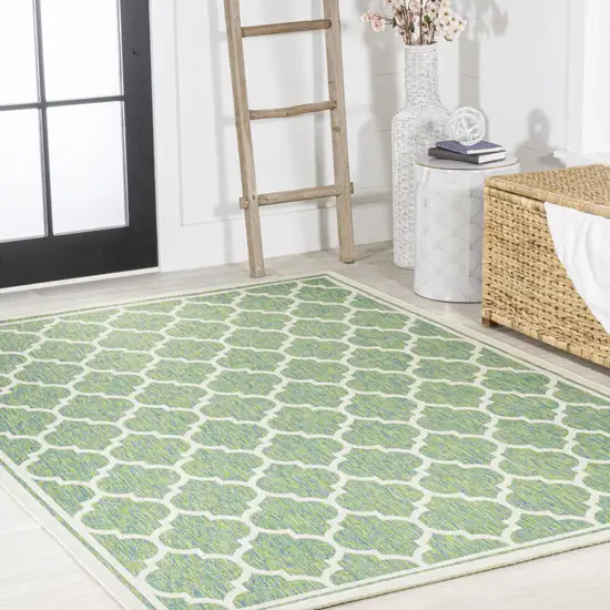 Cream And Green Geometric Indoor Outdoor Area Rug Photo 8