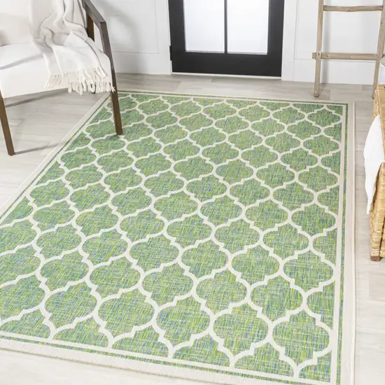 Cream And Green Geometric Indoor Outdoor Area Rug Photo 4