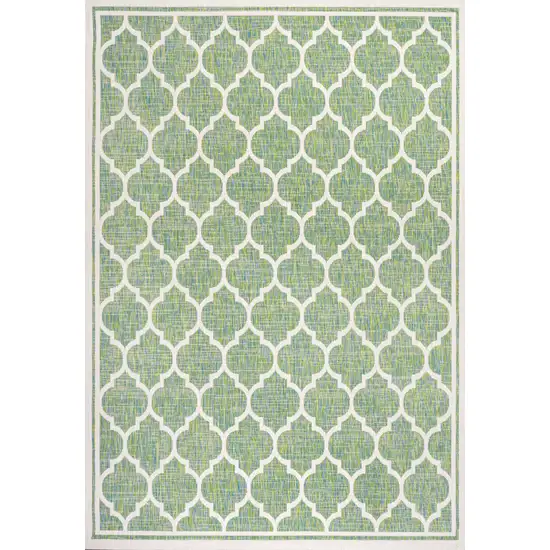 Cream And Green Geometric Indoor Outdoor Area Rug Photo 2
