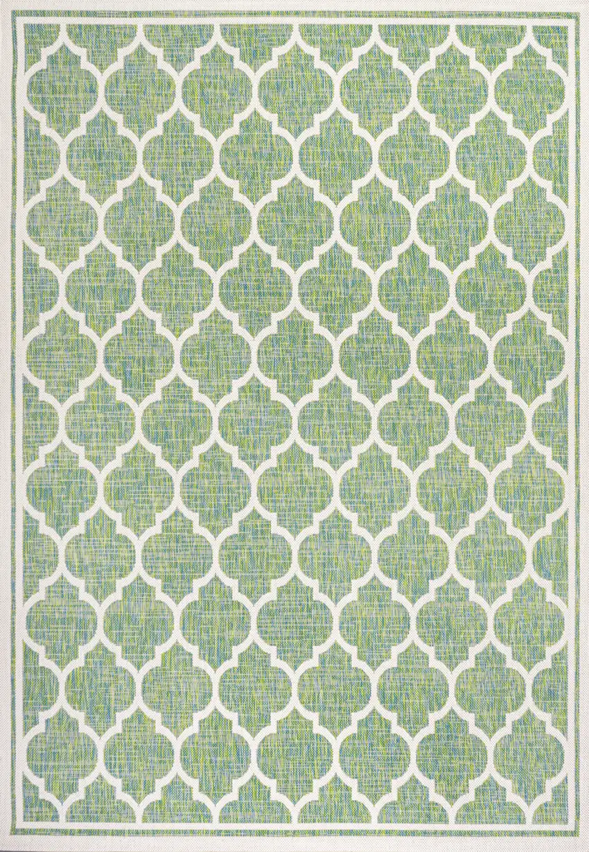Cream And Green Geometric Indoor Outdoor Area Rug Photo 2