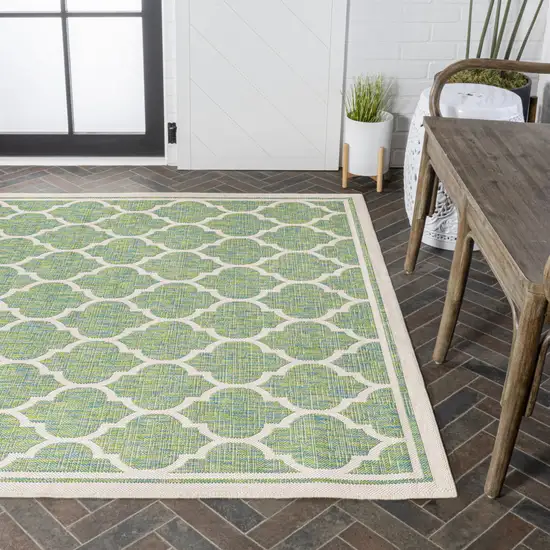Cream And Green Geometric Indoor Outdoor Area Rug Photo 9
