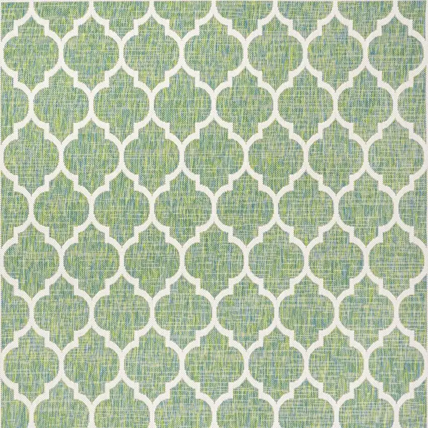 Cream And Green Geometric Indoor Outdoor Area Rug Photo 3