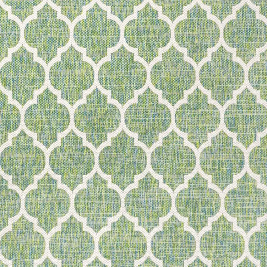Cream And Green Geometric Indoor Outdoor Area Rug Photo 2