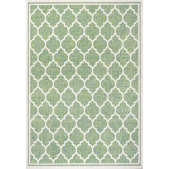 Cream And Green Geometric Indoor Outdoor Area Rug Photo 1