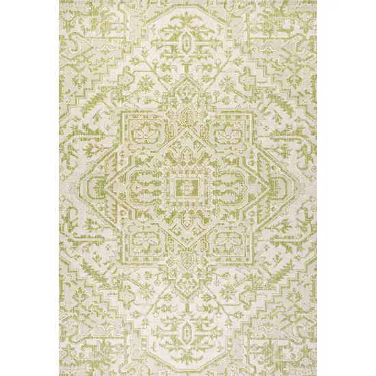 Cream And Green Medallion Indoor Outdoor Area Rug Photo 1