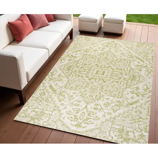 Cream And Green Medallion Indoor Outdoor Area Rug Photo 1