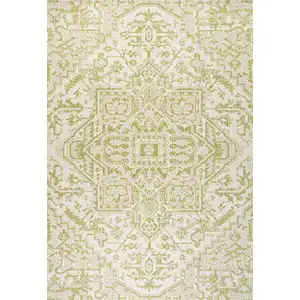 Photo of Cream And Green Medallion Indoor Outdoor Area Rug