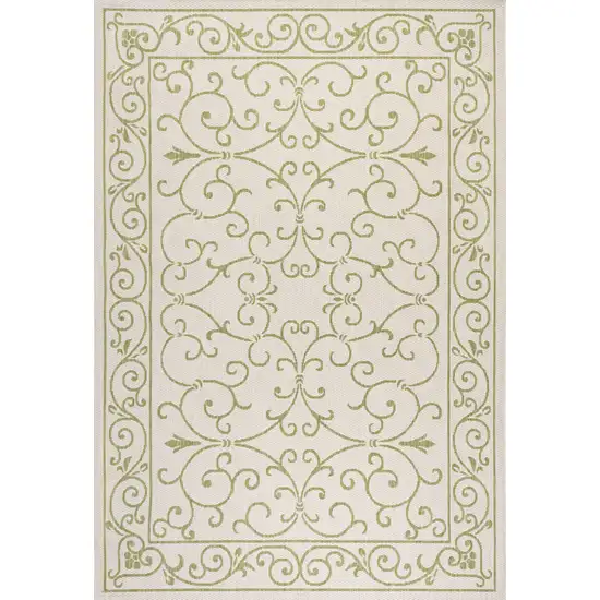 Cream And Green Medallion Indoor Outdoor Area Rug Photo 3