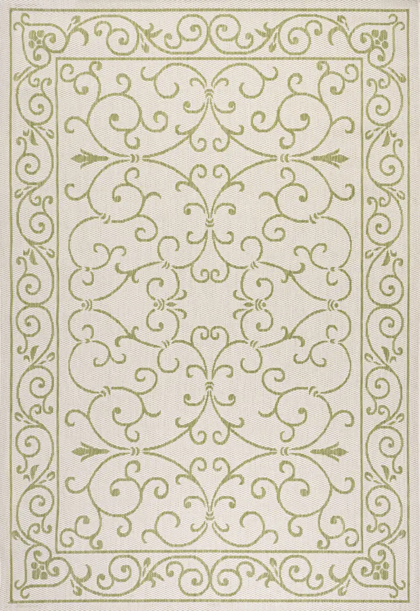 Cream And Green Medallion Indoor Outdoor Area Rug Photo 3
