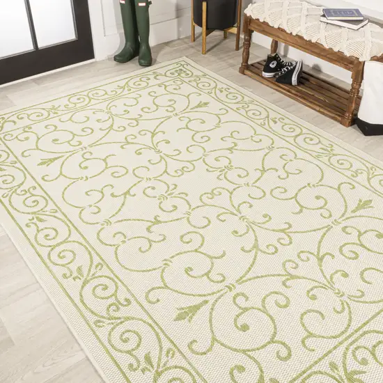 Cream And Green Medallion Indoor Outdoor Area Rug Photo 7