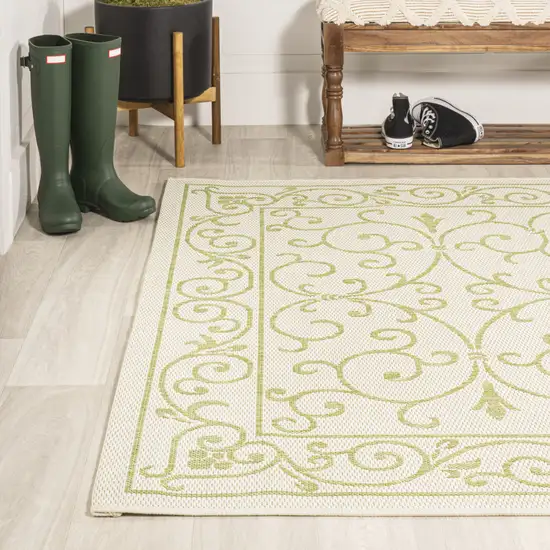 Cream And Green Medallion Indoor Outdoor Area Rug Photo 6