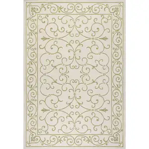 Photo of Cream And Green Medallion Indoor Outdoor Area Rug