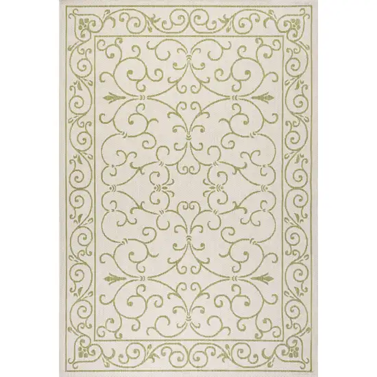 Cream And Green Medallion Indoor Outdoor Area Rug Photo 1