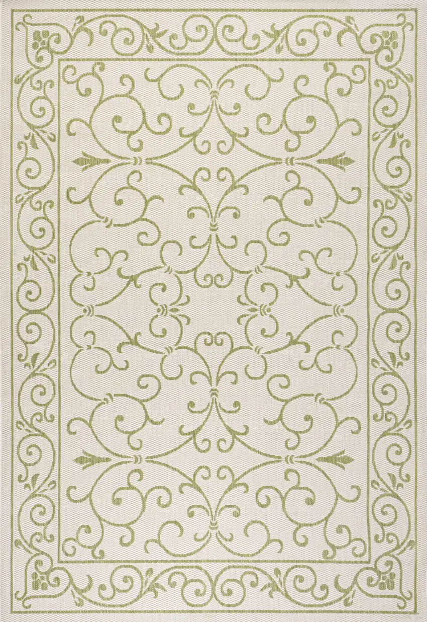 Cream And Green Medallion Indoor Outdoor Area Rug Photo 1