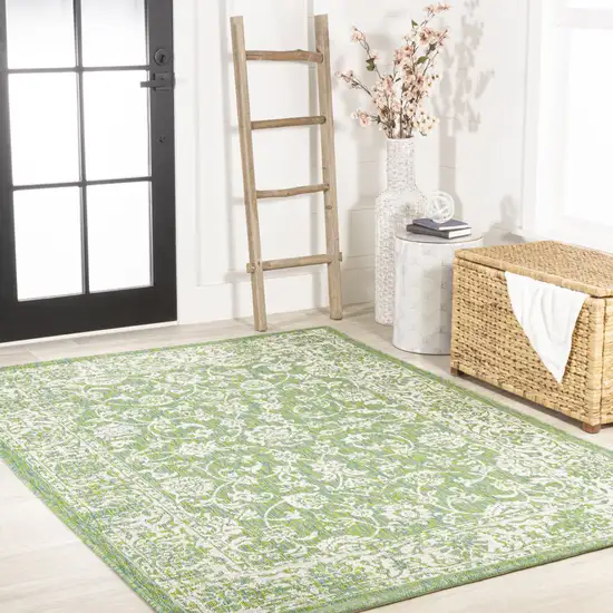 Cream And Green Medallion Indoor Outdoor Area Rug Photo 8